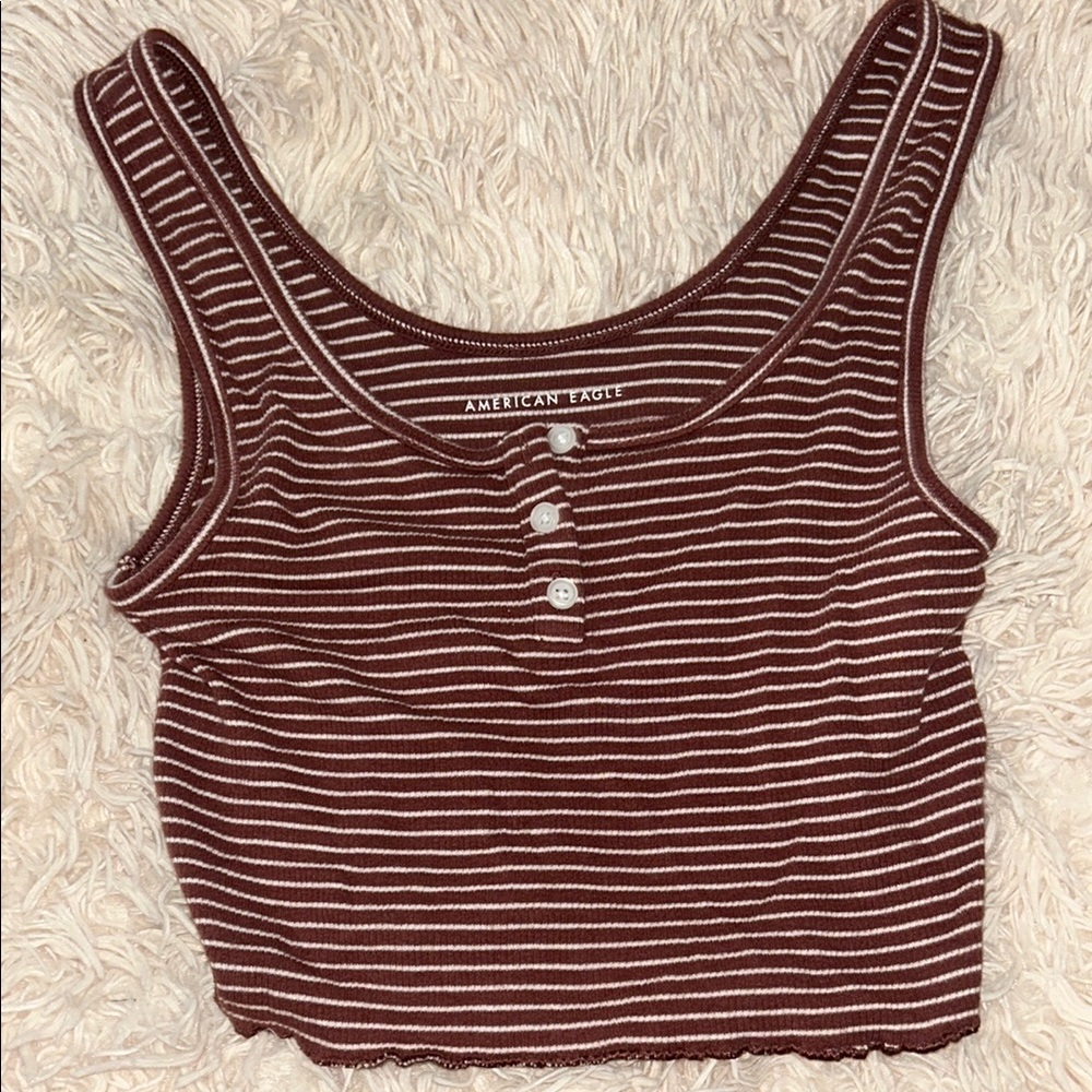 American Eagle Outfitters Reddish-Brown Ribbed Sleeveless Crop Top